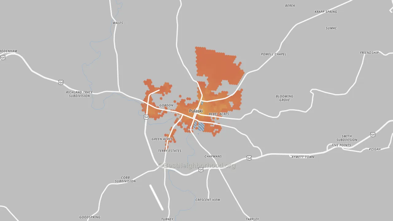 Bike Grade map of Pulaski, TN
