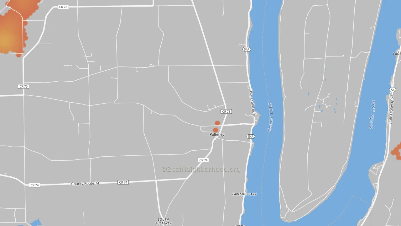 Bike Grade map of Pulteney, NY