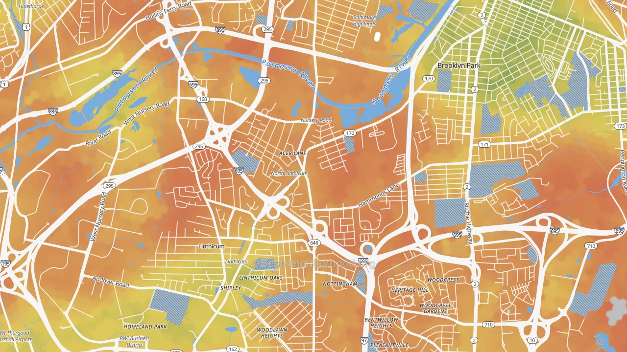 Bike Grade map of Pumphrey, Linthicum, MD