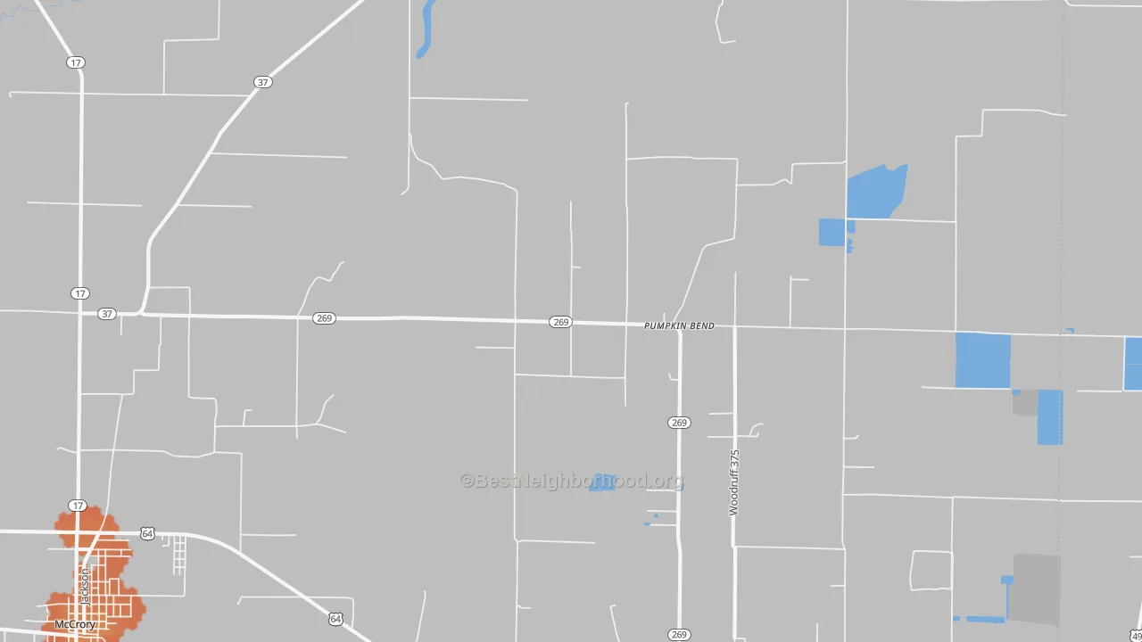 Bike Grade map of Pumpkin Bend, AR