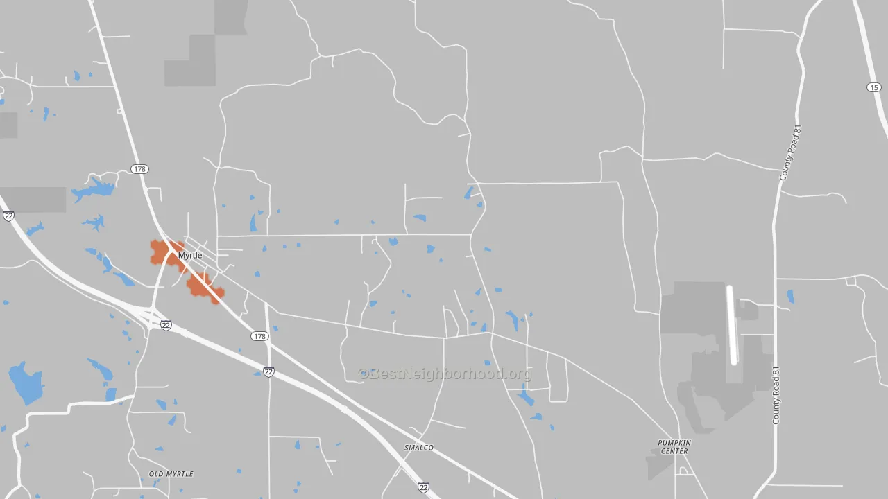Bike Grade map of Pumpkin Center, MS