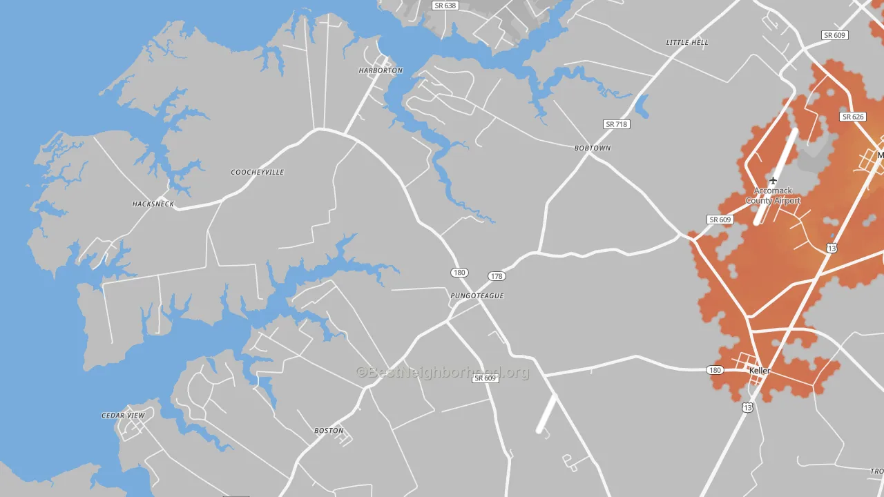 Bike Grade map of Pungoteague, VA