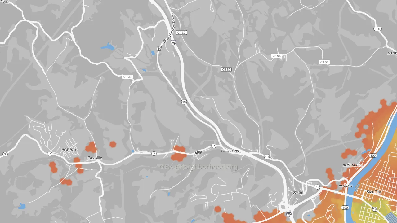 Bike Grade map of Pursglove, WV