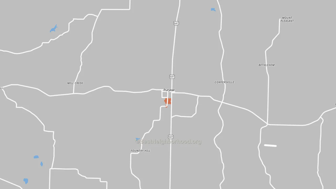 Bike Grade map of Puryear, TN