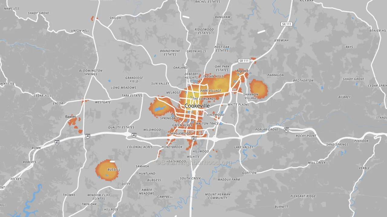 Bike Grade map of Putnam County, TN