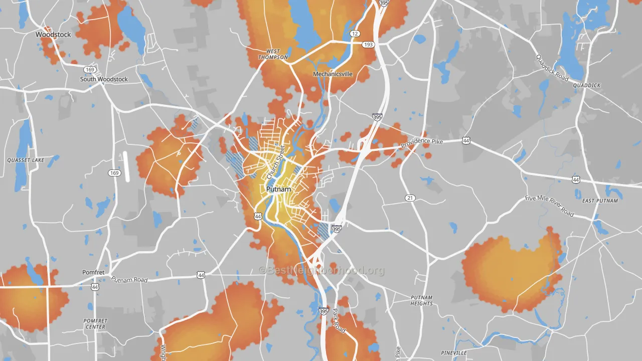 Bike Grade map of Putnam, CT