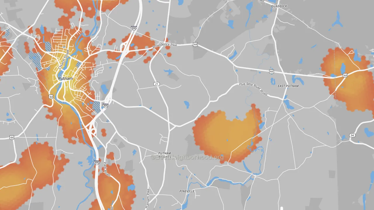 Bike Grade map of Putnam Heights, CT
