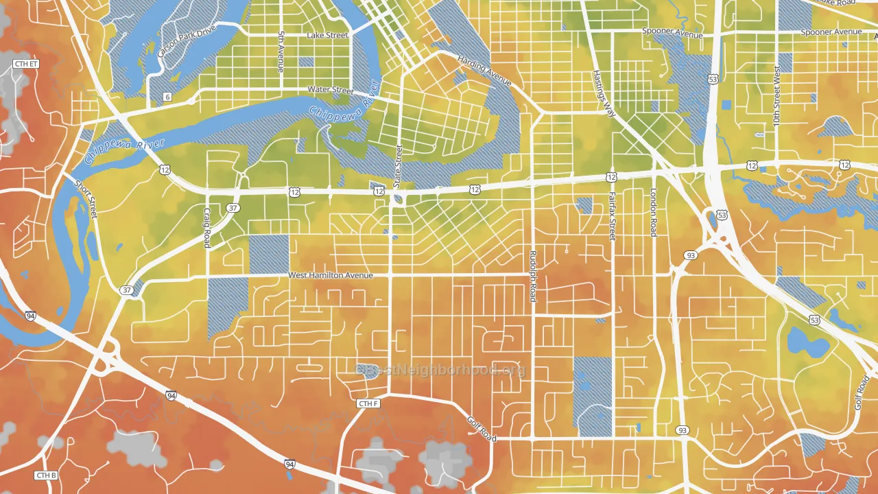 Bike Grade map of Putnam Heights, Eau Claire, WI