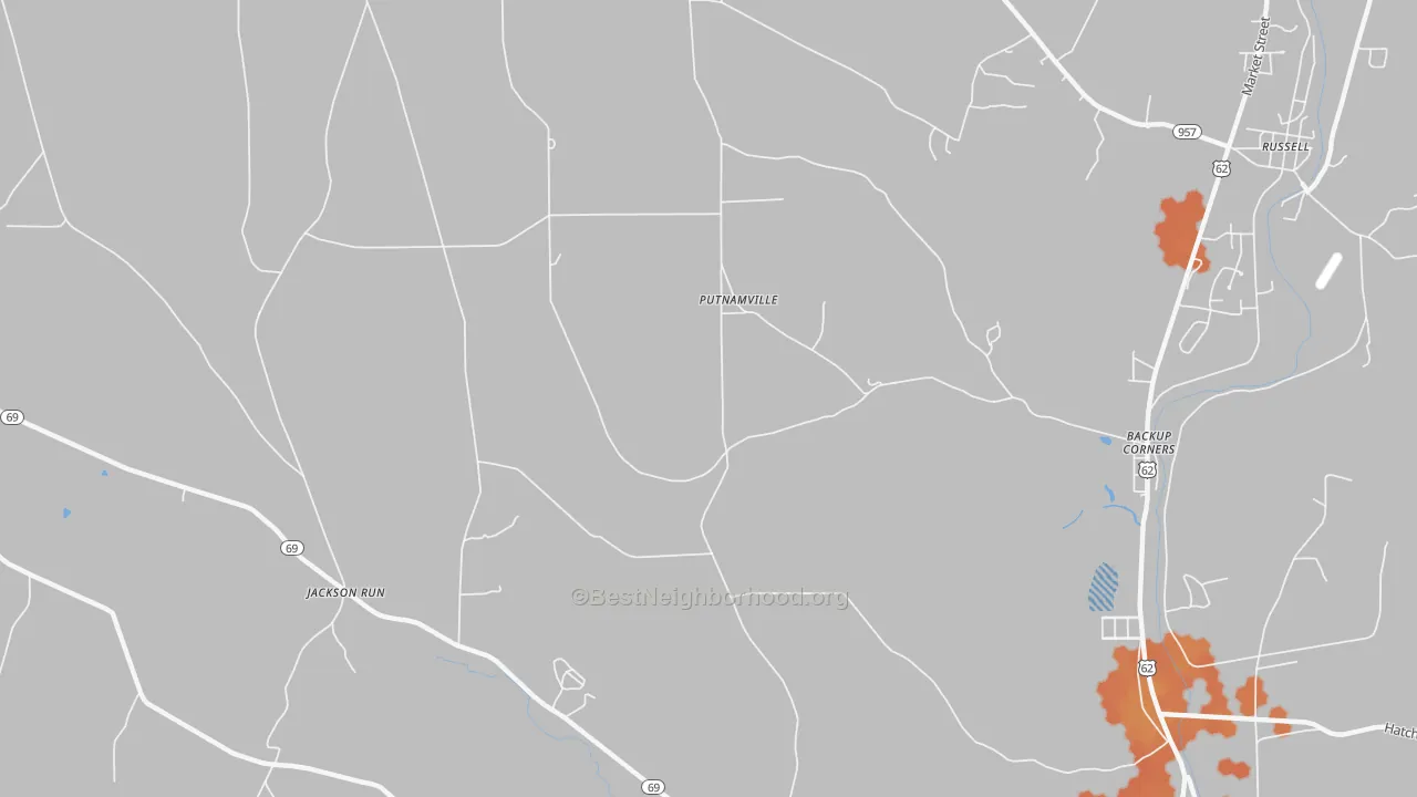 Bike Grade map of Putnamville, PA