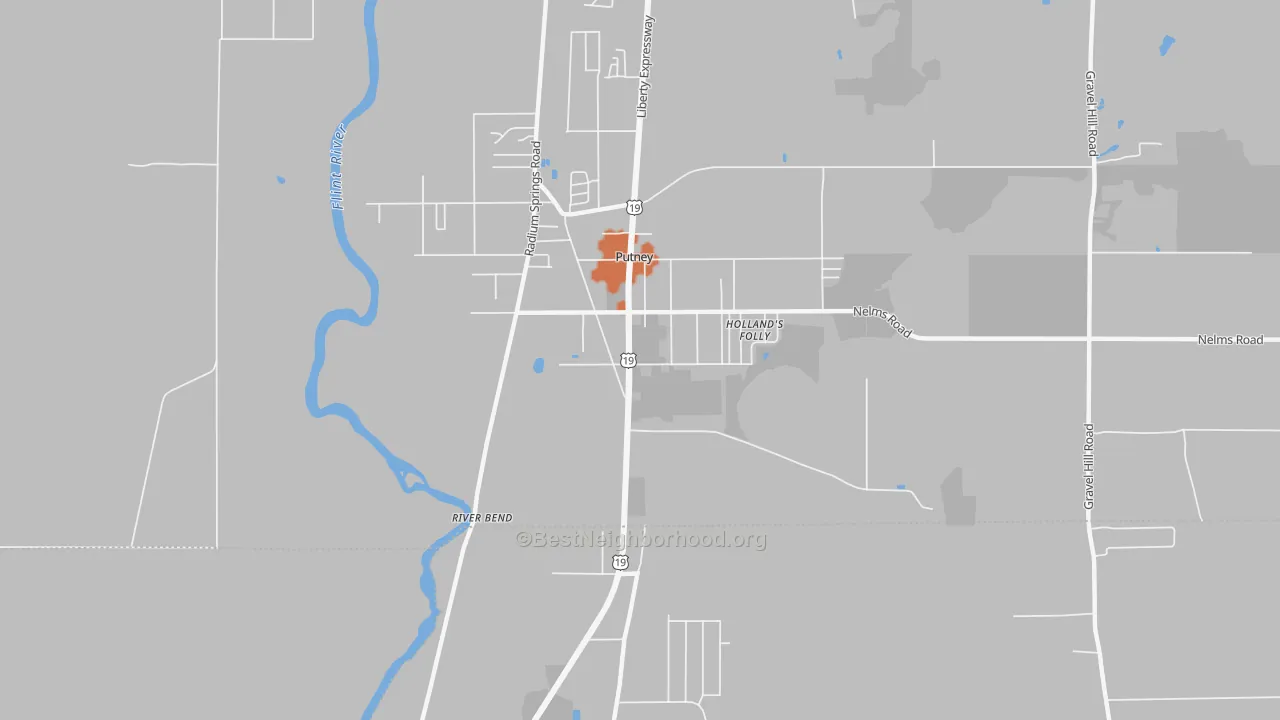 Bike Grade map of Putney, GA