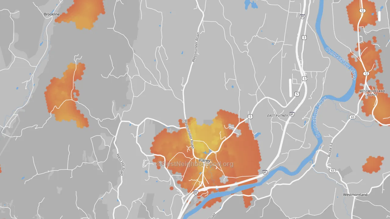 Bike Grade map of Putney, VT