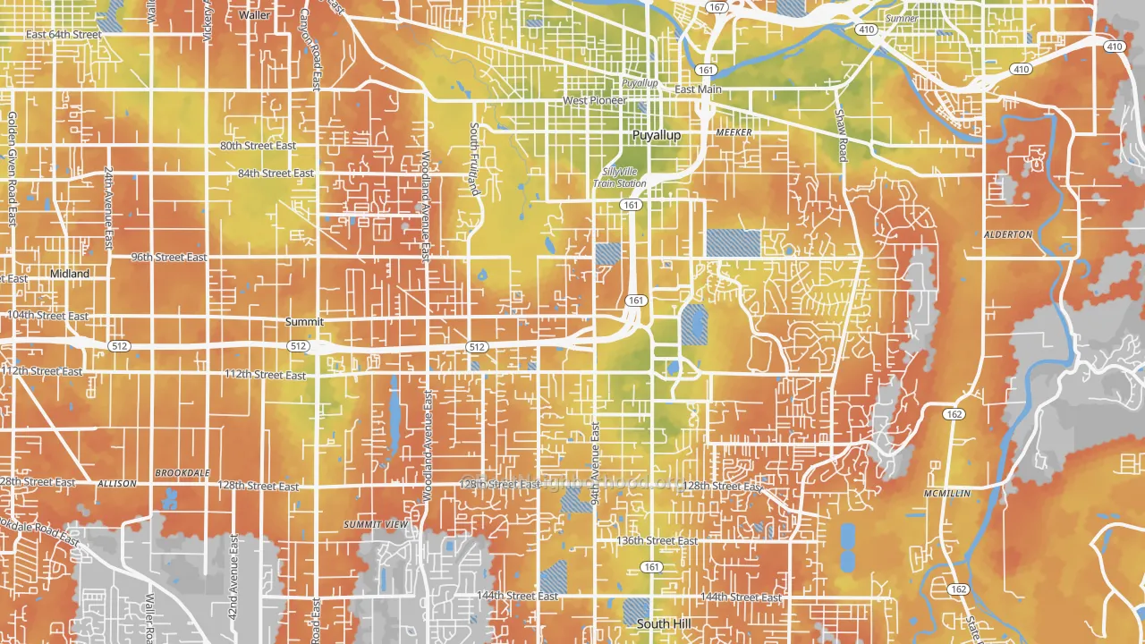 Bike Grade map of Puyallup, WA
