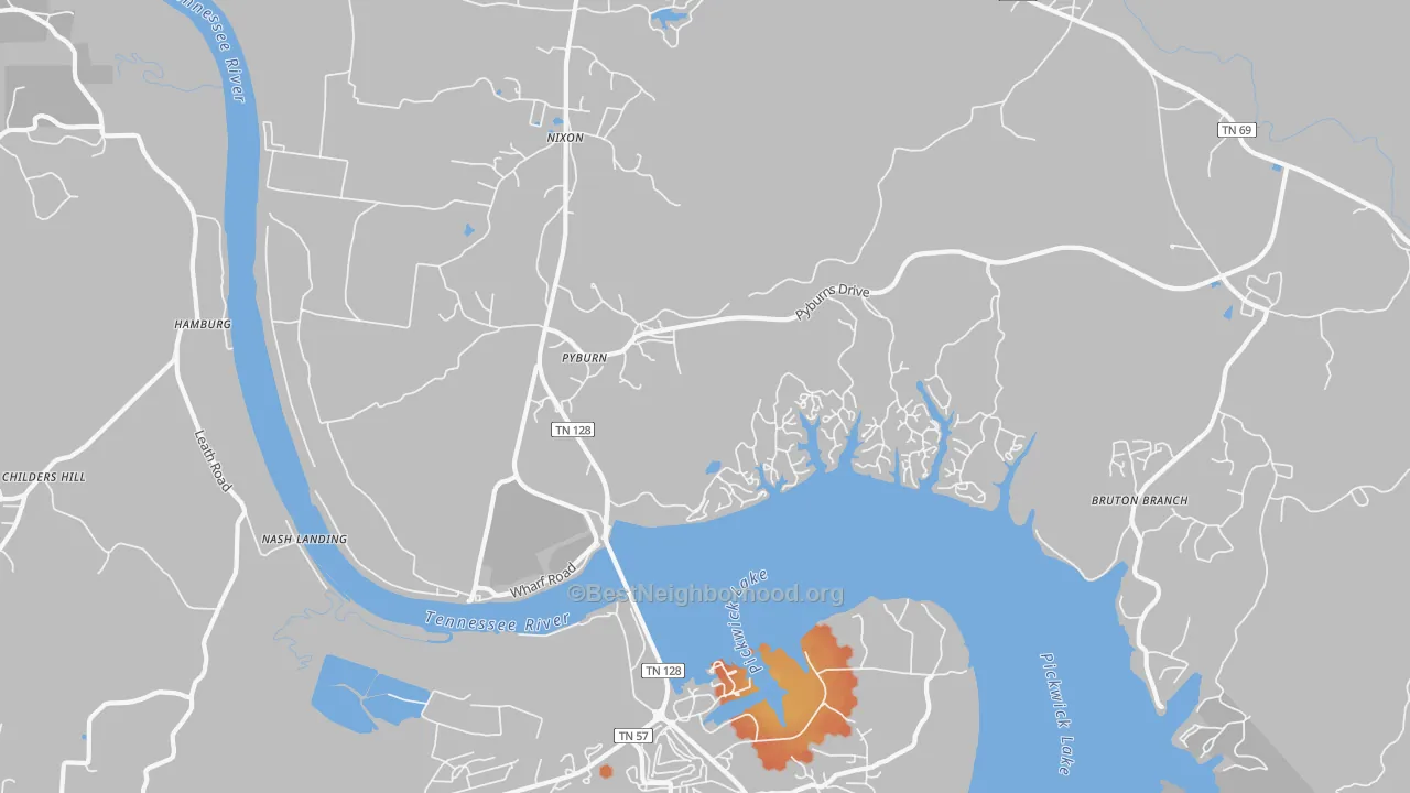 Bike Grade map of Pyburns, TN