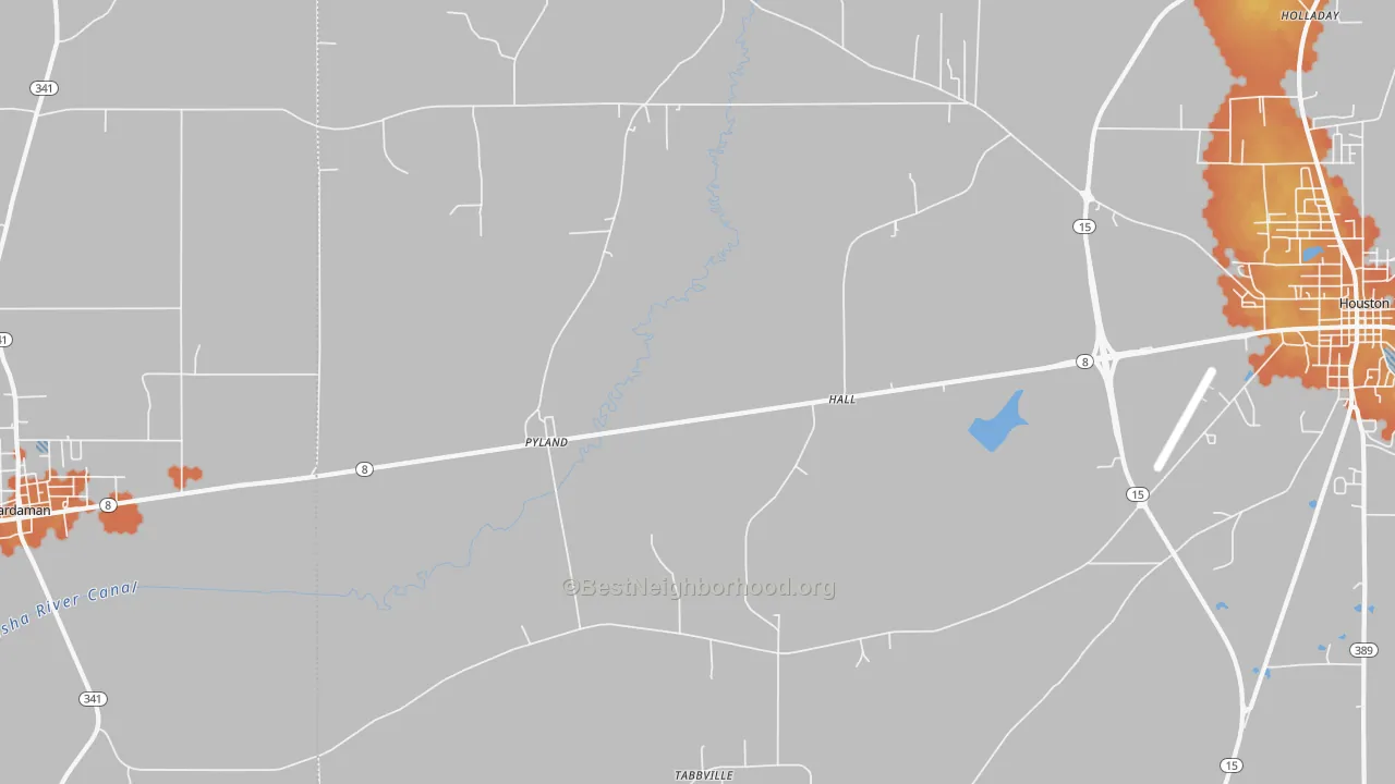 Bike Grade map of Pyland, MS