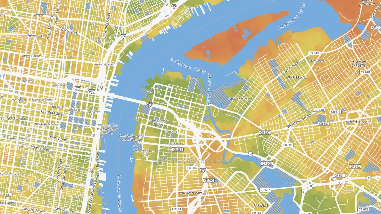 Bike Grade map of Pyne Poynt, Camden, NJ