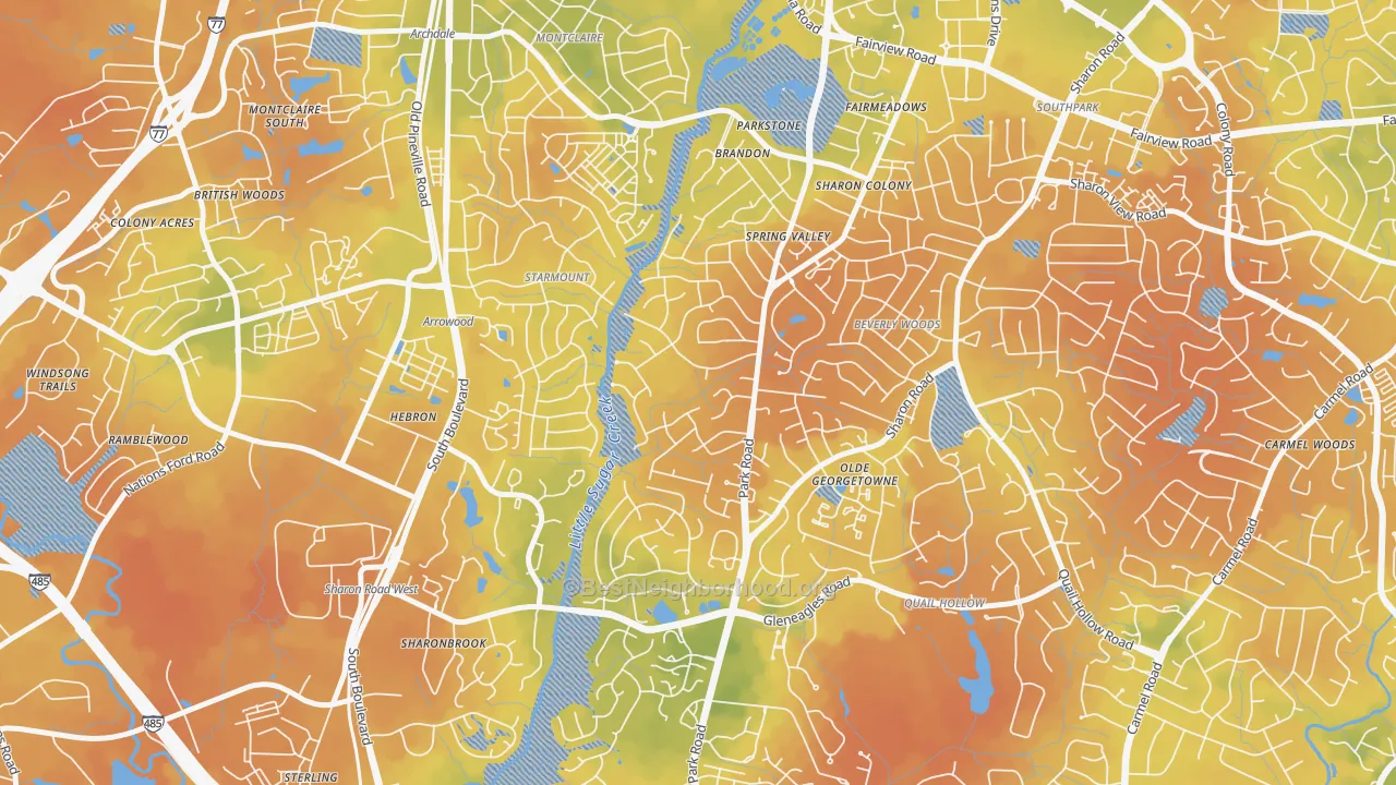 Bike Grade map of Quail Hollow, Charlotte, NC