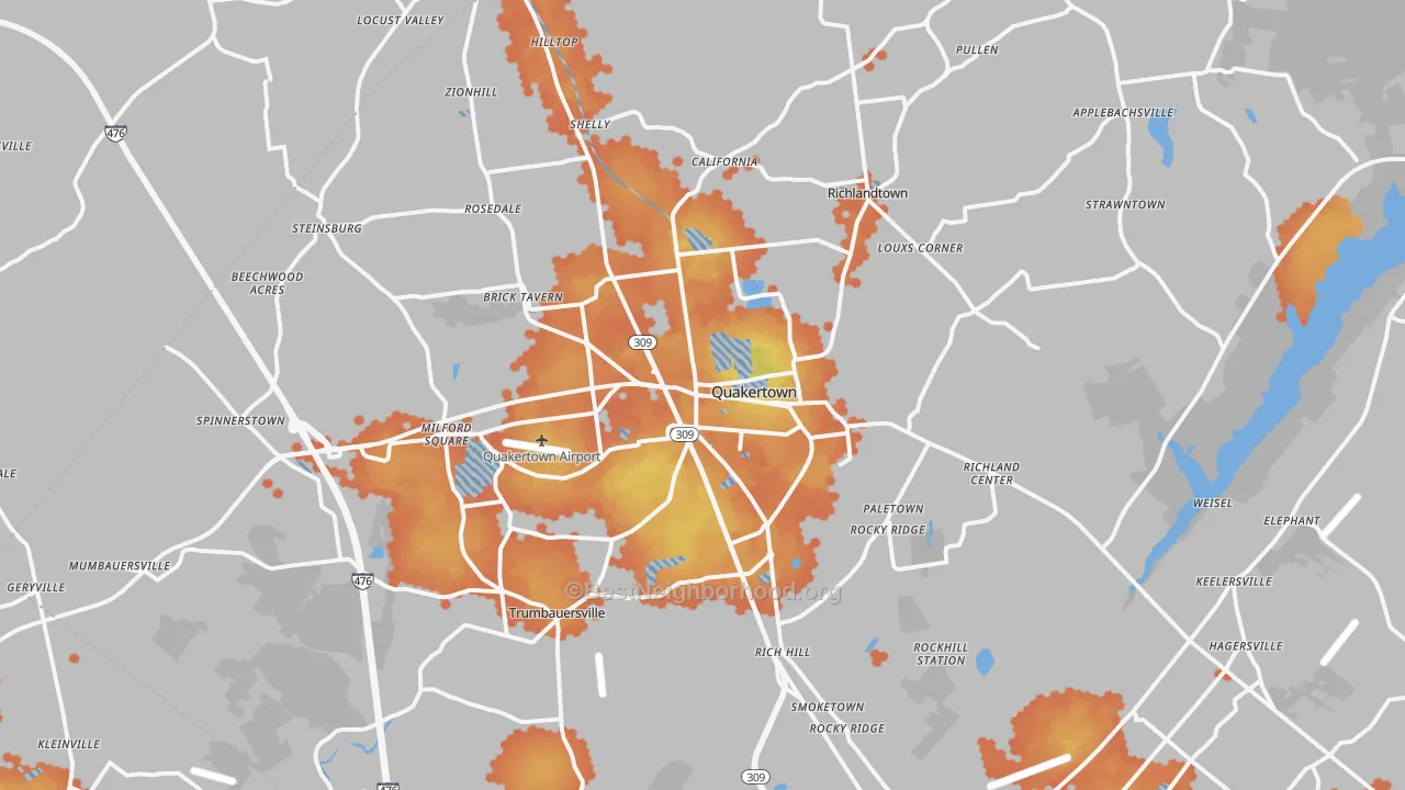 Bike Grade map of Quakertown, PA