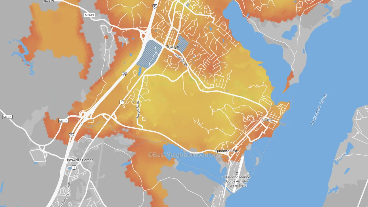 Bike Grade map of Quantico Base, VA