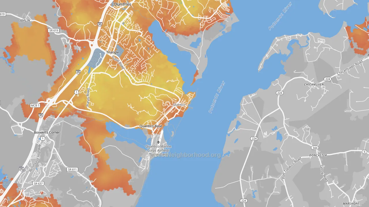 Bike Grade map of Quantico, VA