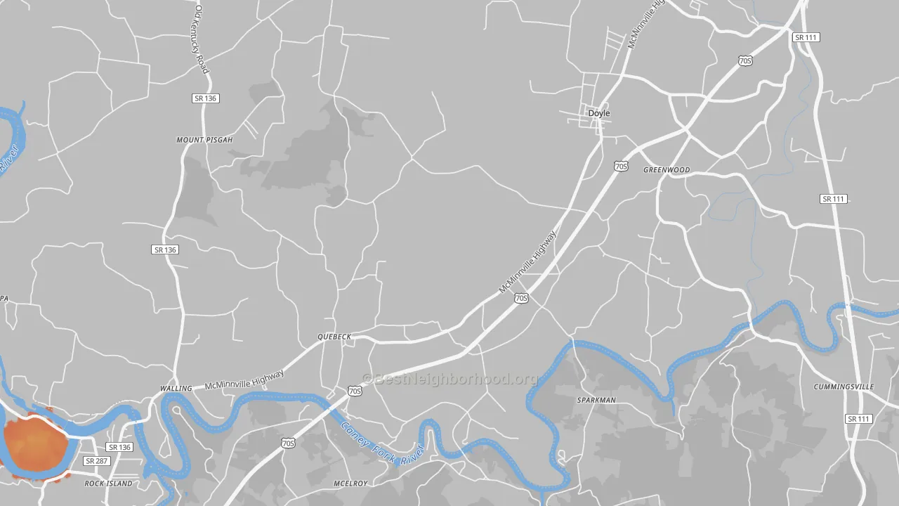 Bike Grade map of Quebeck, TN