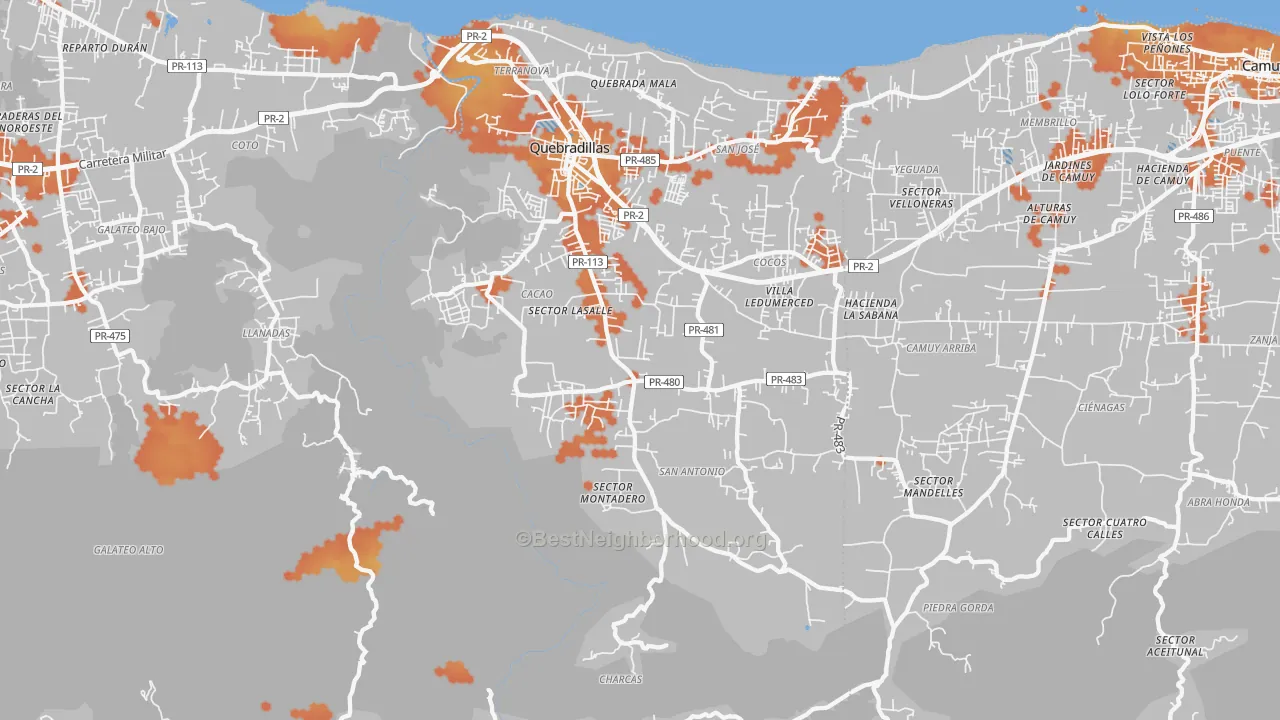 Bike Grade map of Quebradillas, PR