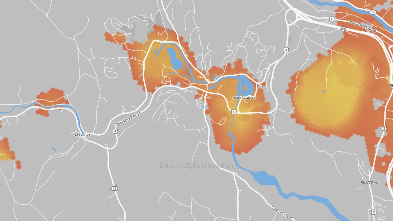 Bike Grade map of Quechee, VT