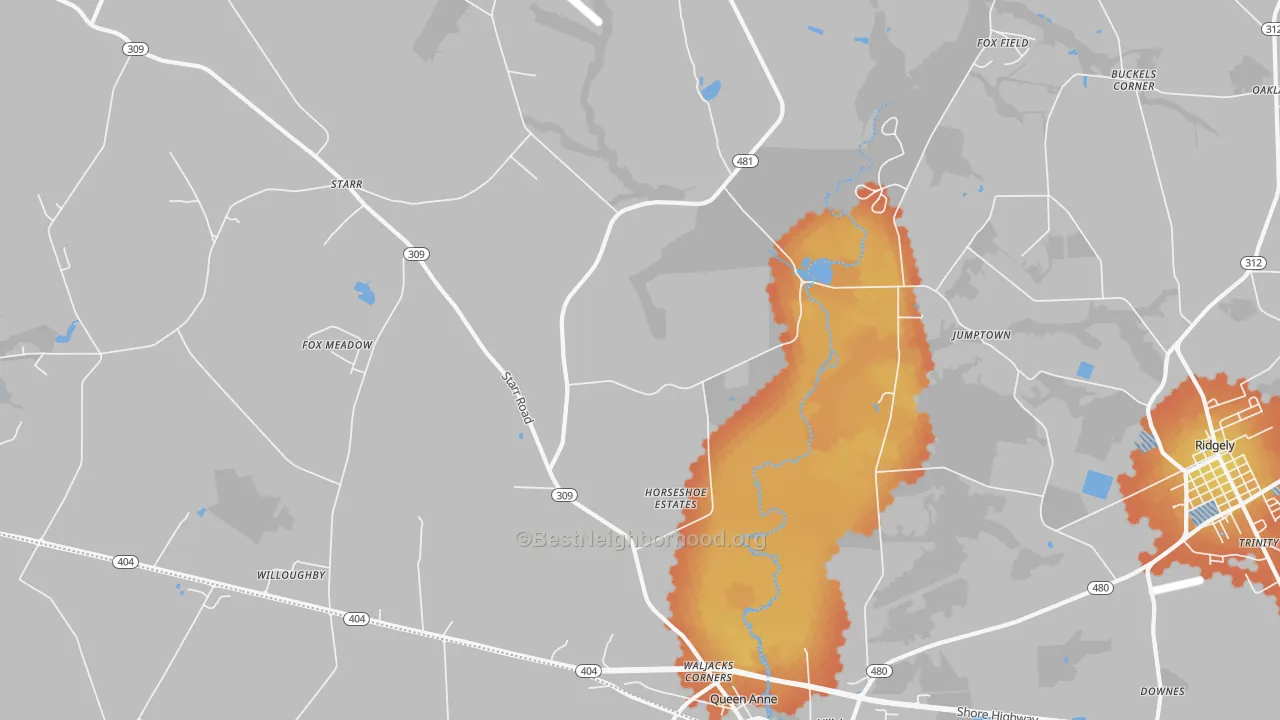 Bike Grade map of Queen Anne, MD