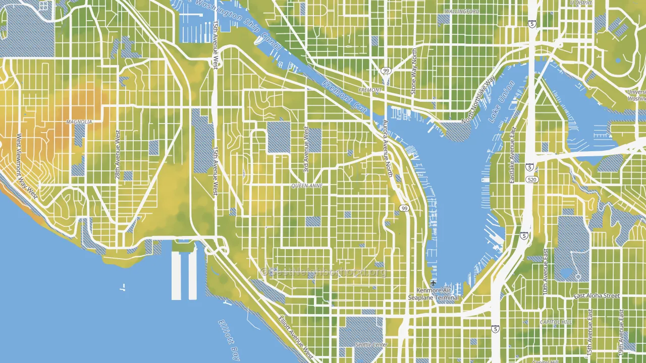 Bike Grade map of Queen Anne, Seattle, WA