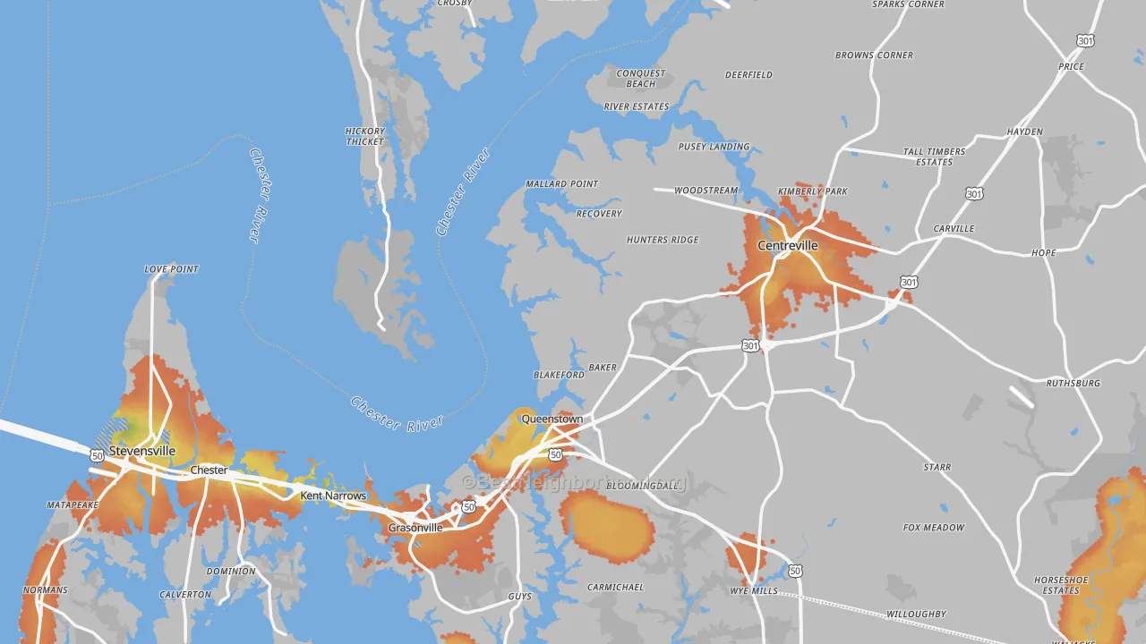 Bike Grade map of Queen Anne's County, MD
