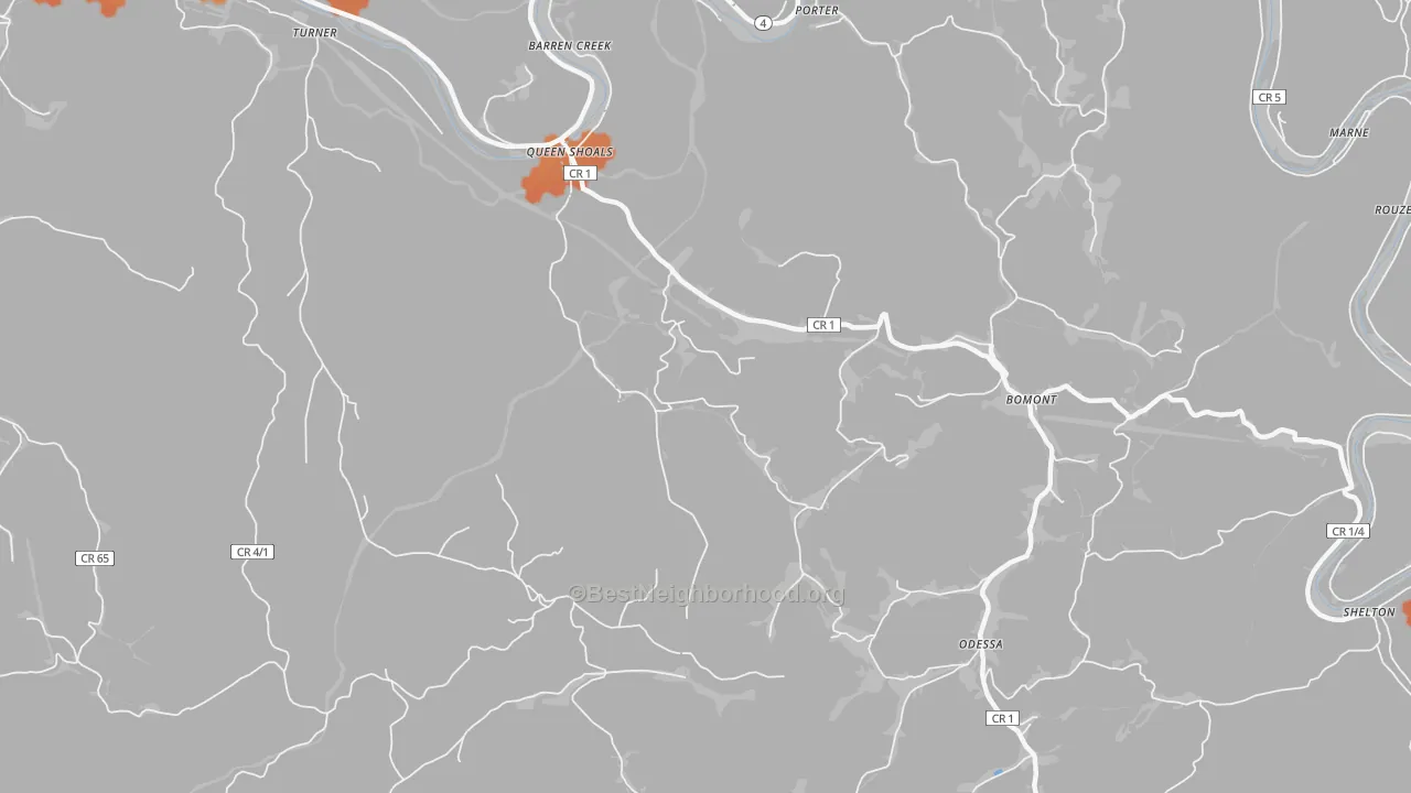Bike Grade map of Queen Shoals, WV