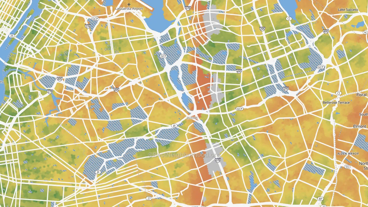 Bike Grade map of Queens County, NY