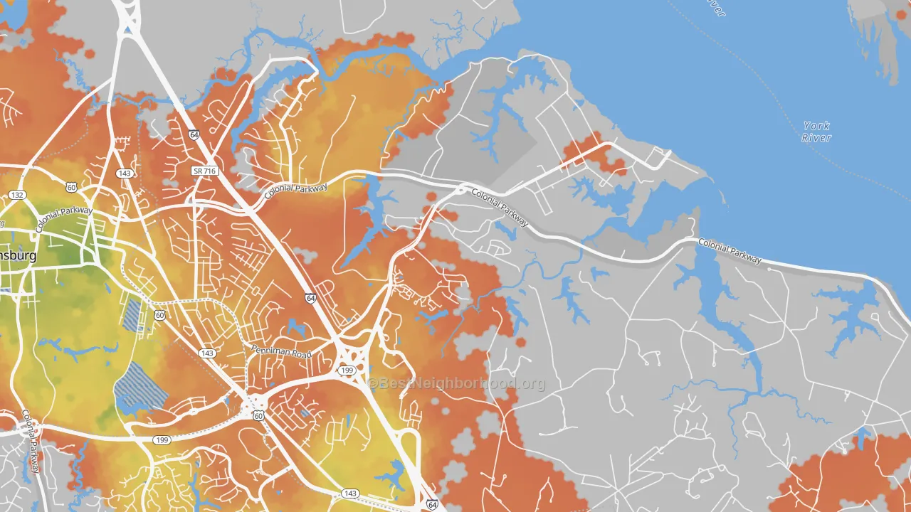 Bike Grade map of Queens Lake, VA