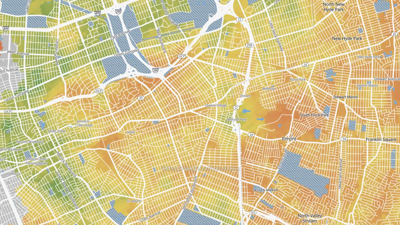 Bike Grade map of Queens Village, Queens, NY