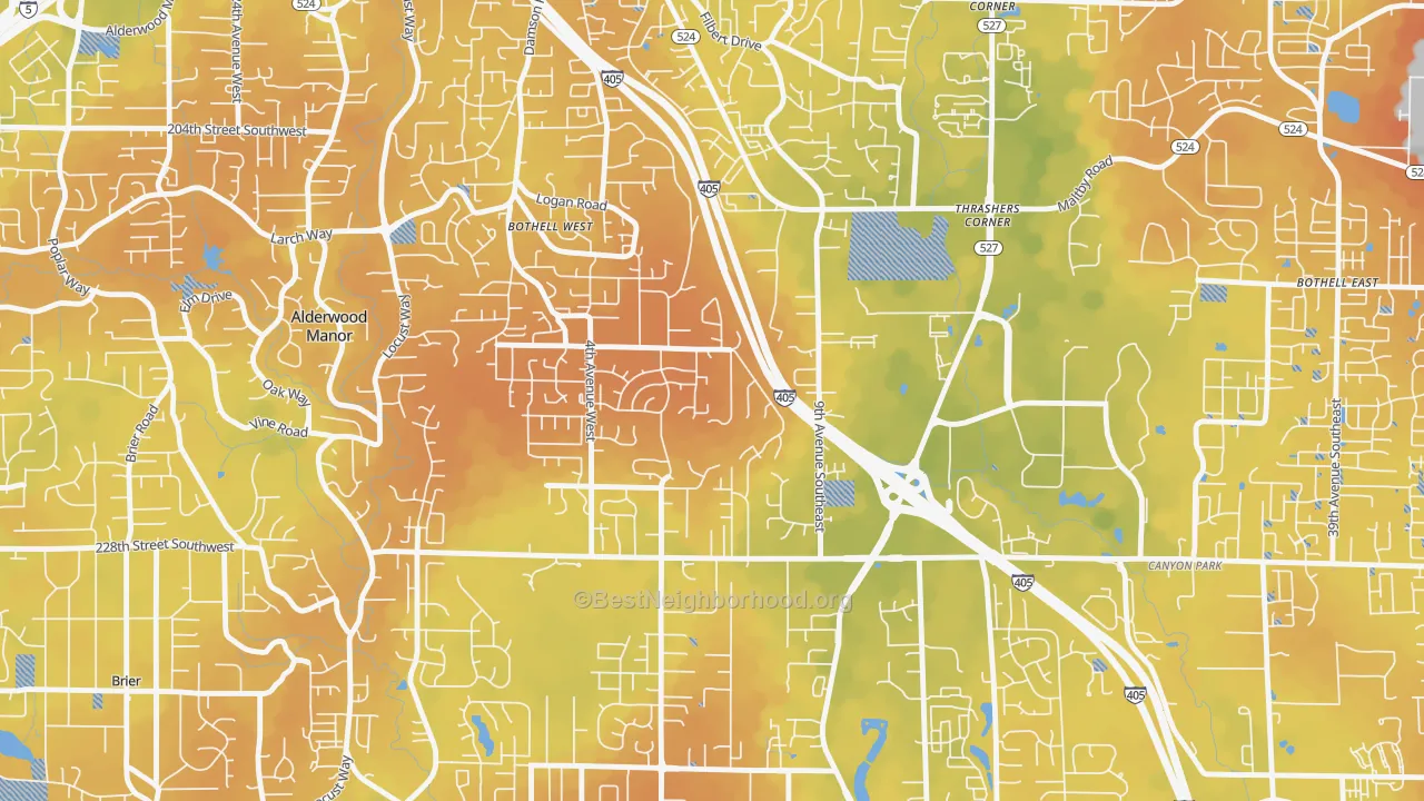 Bike Grade map of Queensboro-Brentwood-Crystal Spgs, Bothell, WA