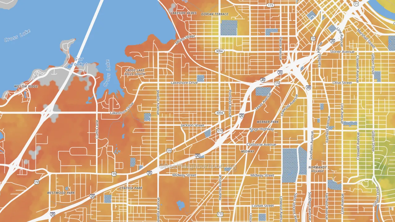 Bike Grade map of Queensborough, Shreveport, LA