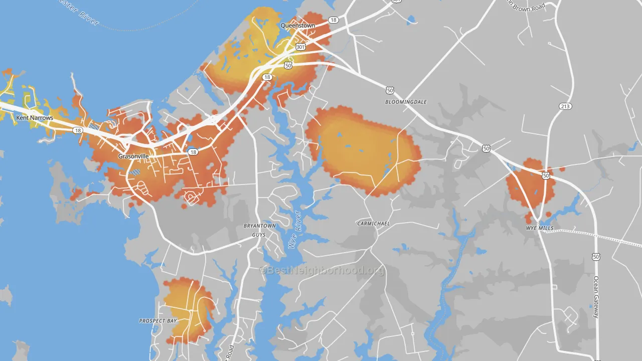 Bike Grade map of Queenstown, MD