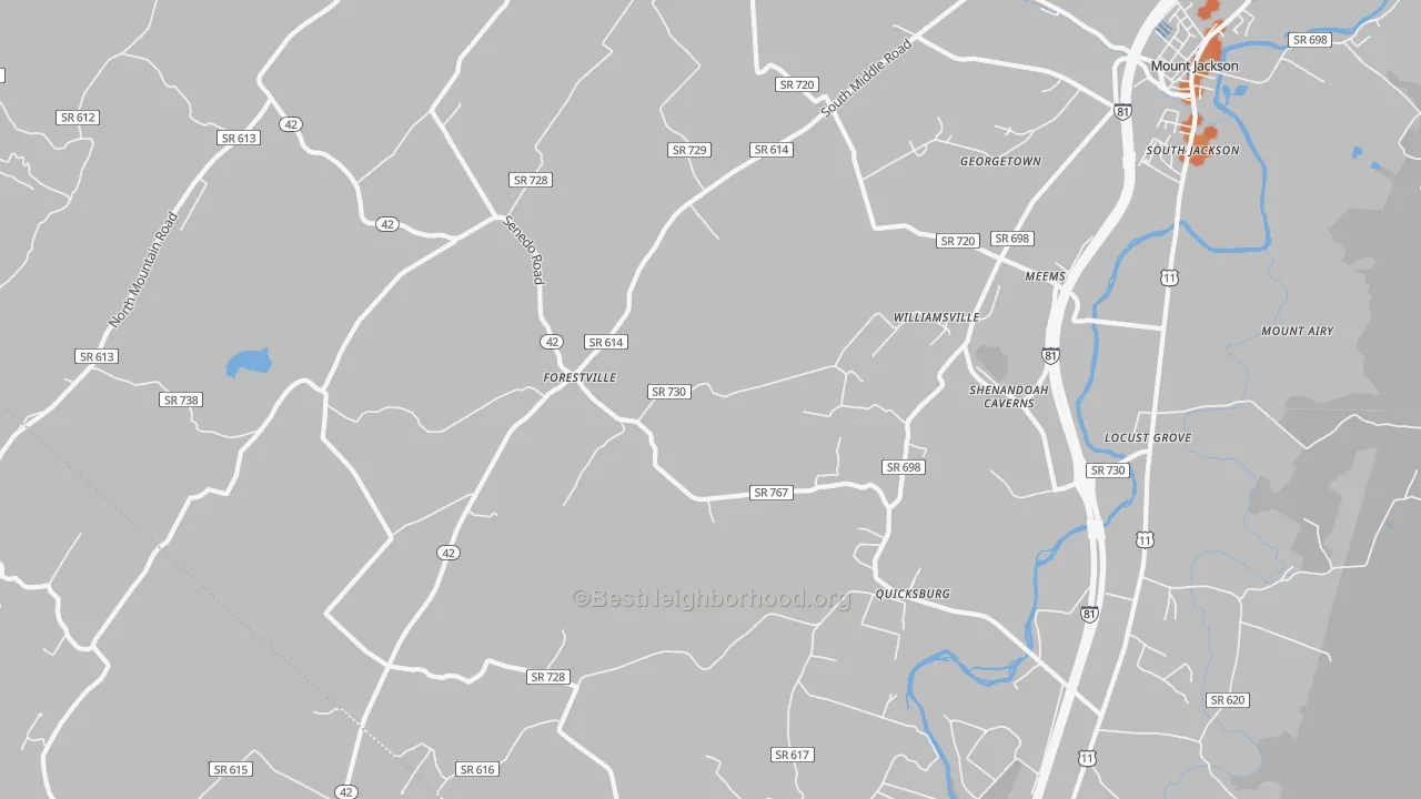 Bike Grade map of Quicksburg, VA