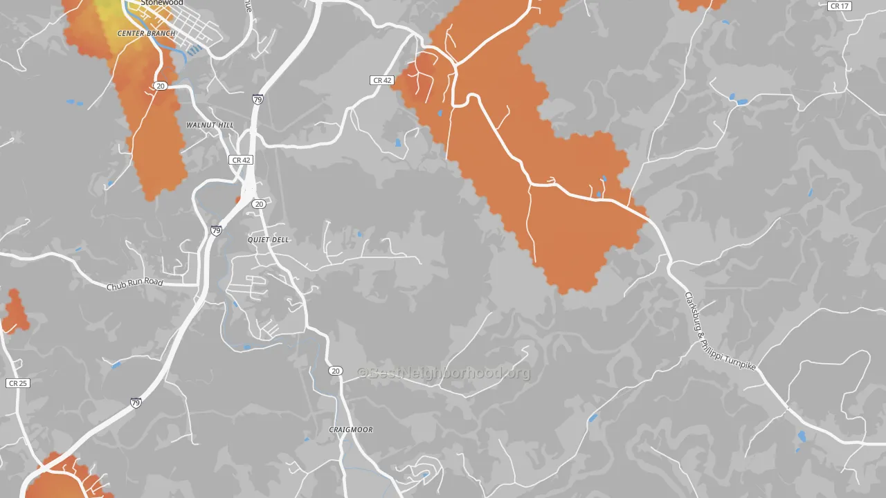 Bike Grade map of Quiet Dell, WV