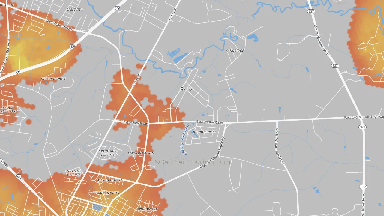 Bike Grade map of Quinby, SC