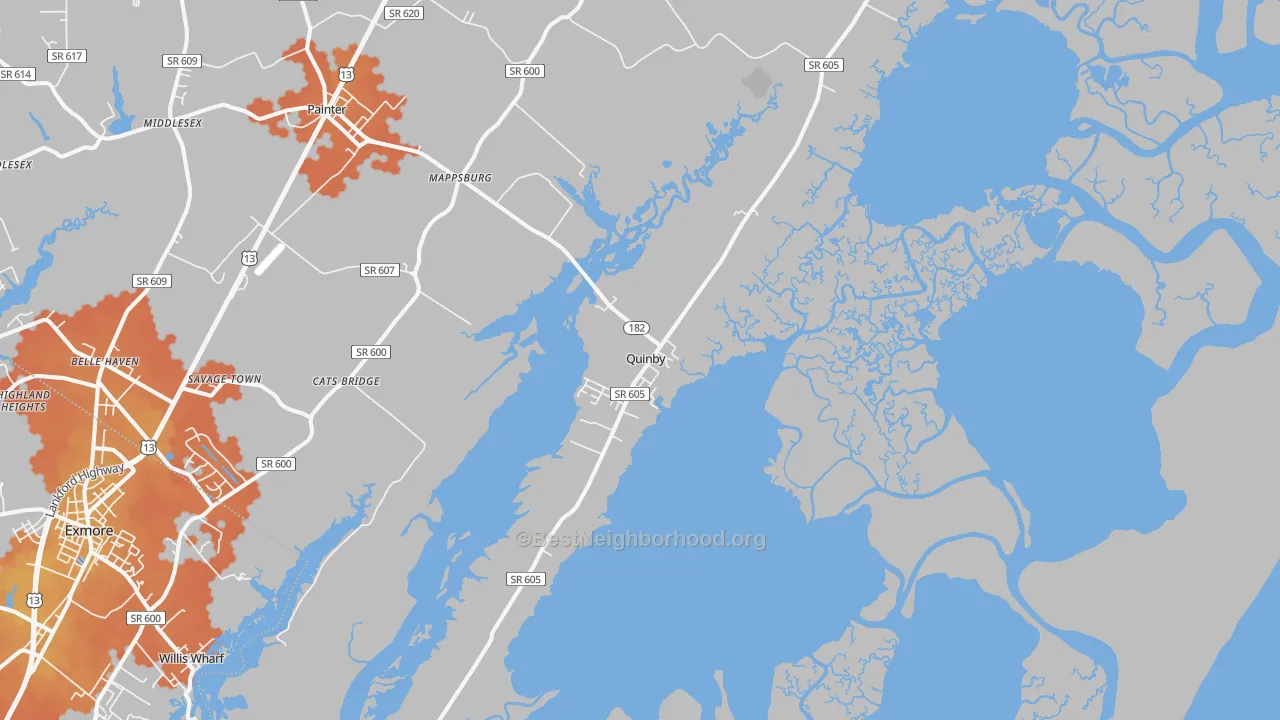 Bike Grade map of Quinby, VA