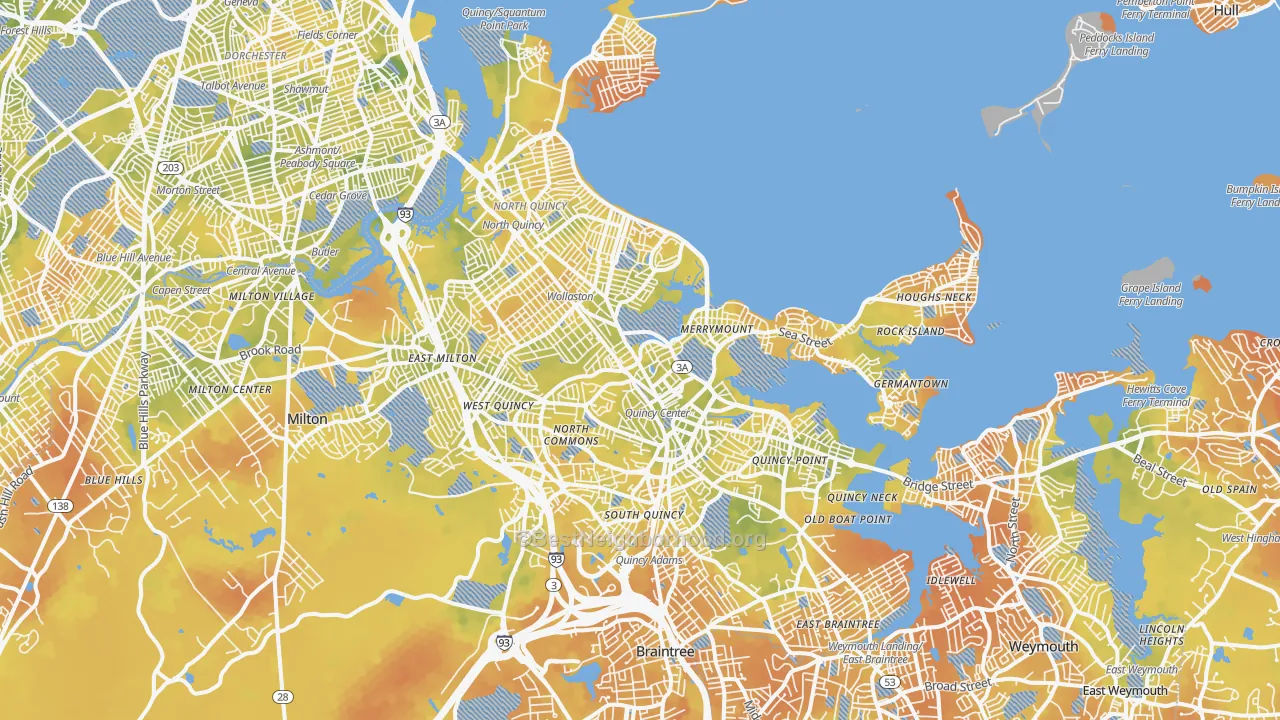 Bike Grade map of Quincy, MA