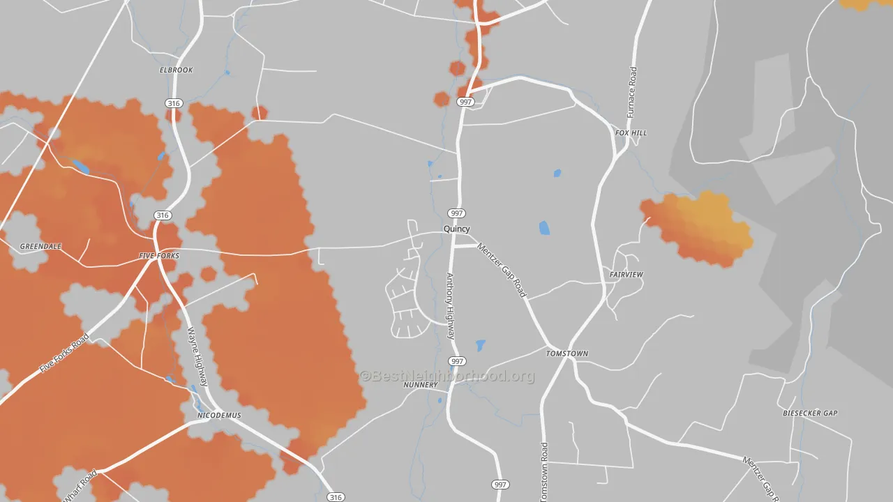 Bike Grade map of Quincy, PA