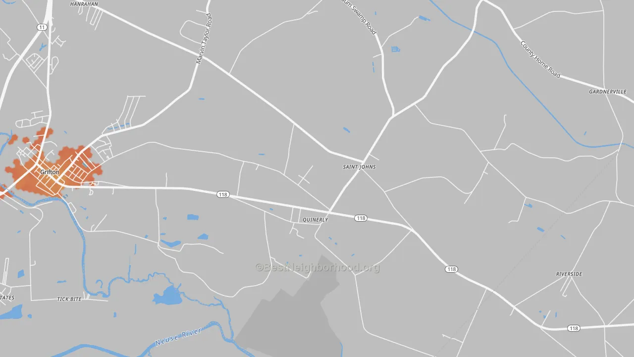 Bike Grade map of Quinerly, NC