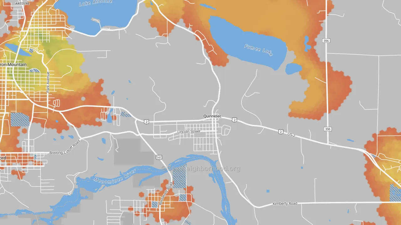 Bike Grade map of Quinnesec, MI