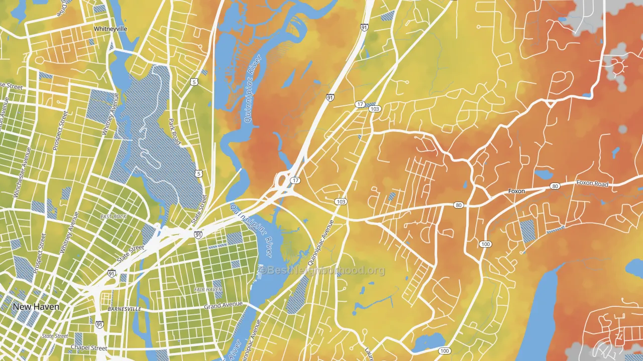 Bike Grade map of Quinnipiac Meadows, New Haven, CT