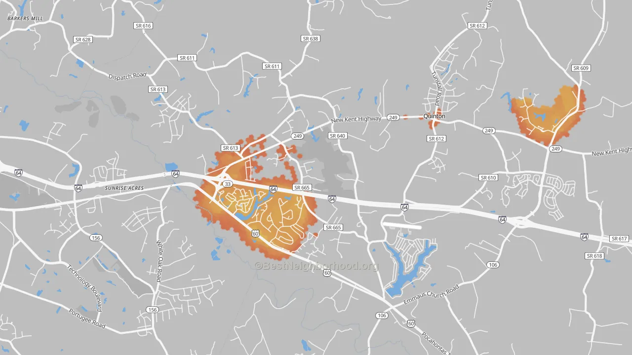 Bike Grade map of Quinton, VA