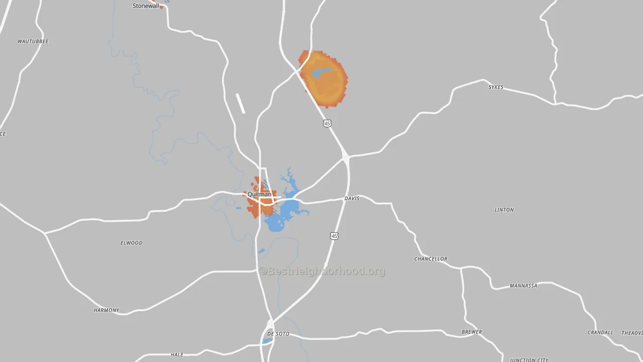 Bike Grade map of Quitman, MS