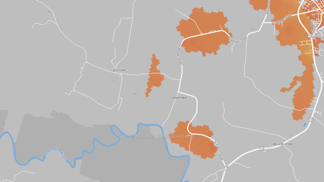 Bike Grade map of Quitsna, NC