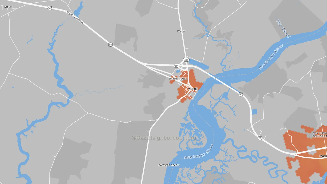 Bike Grade map of Rabbit Town, MD