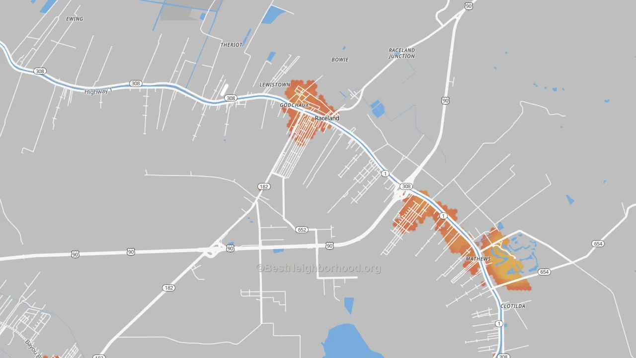 Bike Grade map of Raceland, LA